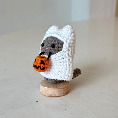 Handmade Crochet Halloween Ghost Cat Amigurumi, Cute Cat Costume Plush Toy, Fall Decor, Perfect Halloween Gift, Halloween Decor
