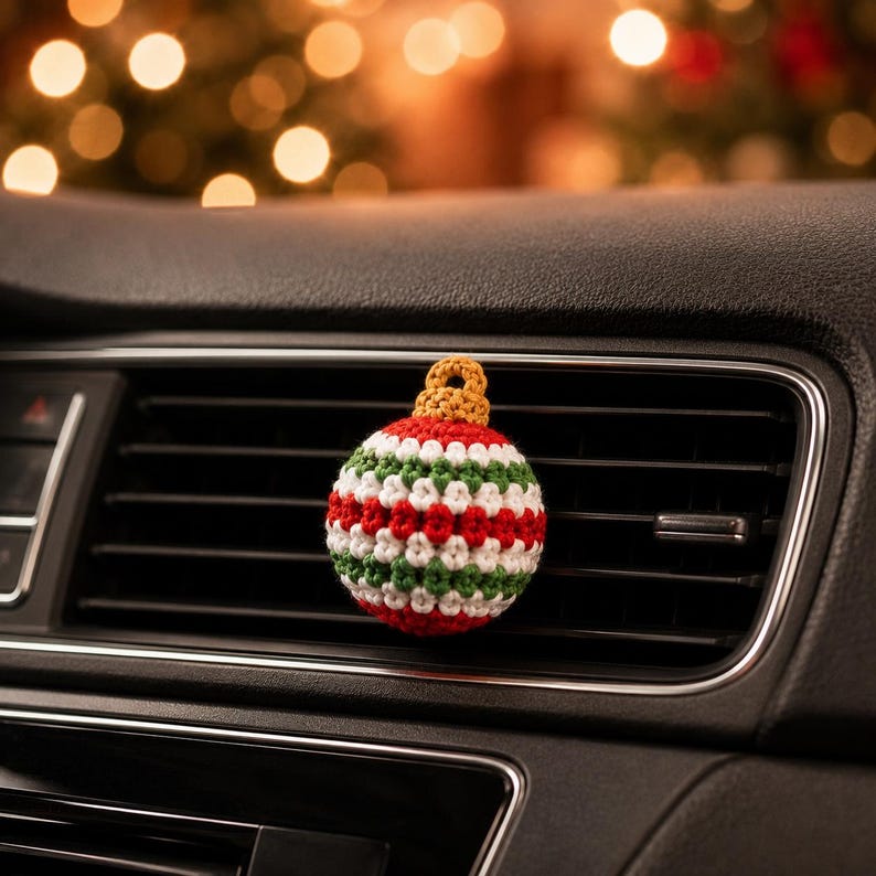 Crochet Christmas Car Vent Charm, Holiday Car Decor, Handmade Vent Clip, Christmas Ornament, Stocking Wreath Candy Cane Gift