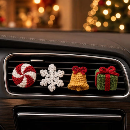 Crochet Christmas Car Vent Charm, Holiday Car Decor, Handmade Vent Clip, Christmas Ornament, Stocking Wreath Candy Cane Gift