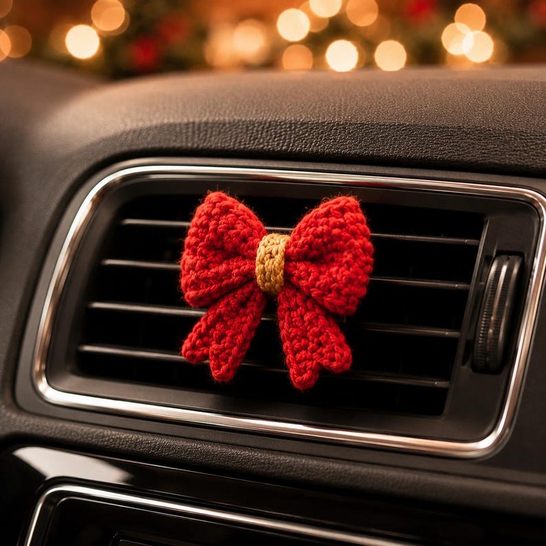 Crochet Christmas Car Vent Charm, Holiday Car Decor, Handmade Vent Clip, Christmas Ornament, Stocking Wreath Candy Cane Gift
