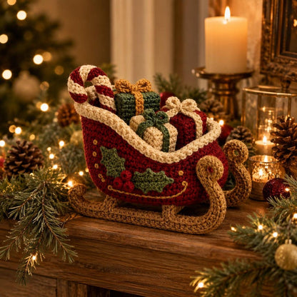 Crochet Christmas Sleigh, Handmade Xmas Sleigh Decor, Crochet Gift Basket, Christmas Table Decor, Holiday Centerpiece, Xmas Gift