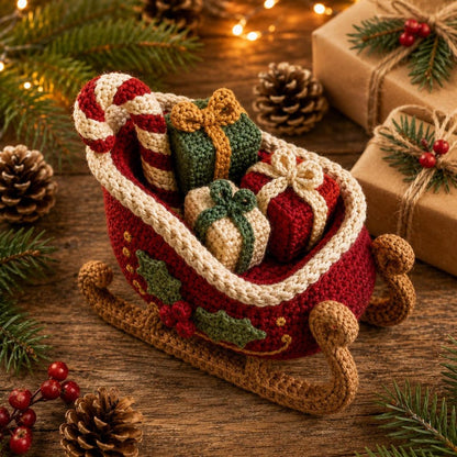 Crochet Christmas Sleigh, Handmade Xmas Sleigh Decor, Crochet Gift Basket, Christmas Table Decor, Holiday Centerpiece, Xmas Gift
