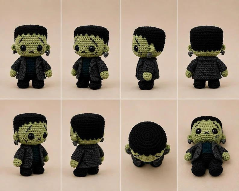 Halloween Crochet Dolls: Green Monster, Vampire, Mummy, Pumpkin & Skeleton, 12 cm Amigurumi Decor