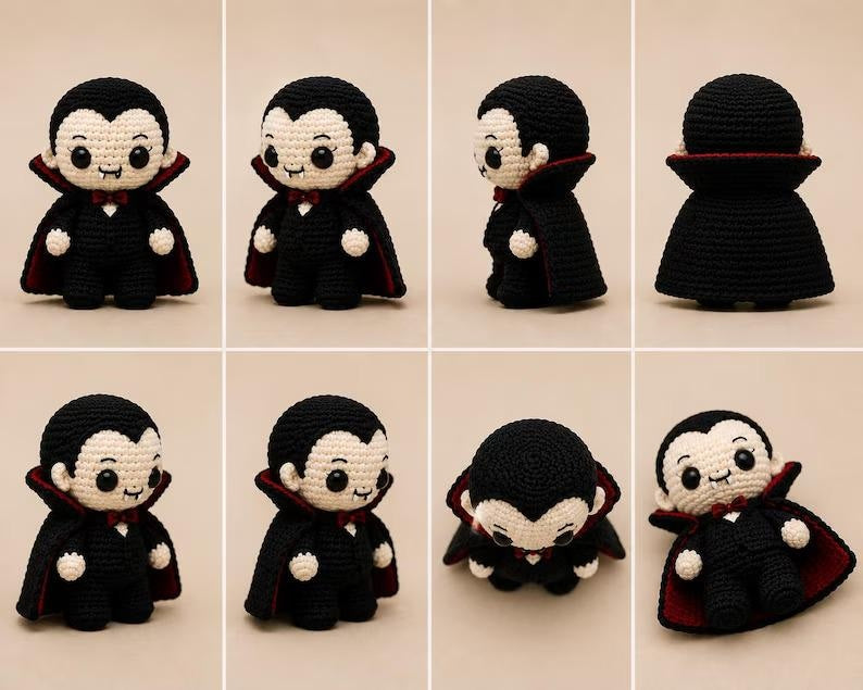 Halloween Crochet Dolls: Green Monster, Vampire, Mummy, Pumpkin & Skeleton, 12 cm Amigurumi Decor