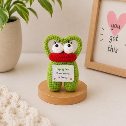 Crochet Frog Gift, Funny Encouragement Plush, Positive Message Desk Buddy, Cute Friendship Birthday Gift for Coworker Student Teacher