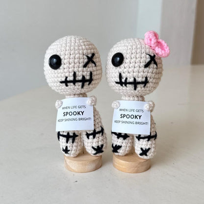 Crochet Voodoo Doll, Funny Positive Desk Buddy, Handmade Amigurumi Gift, Cute Spooky Doll, Halloween Friend Gift