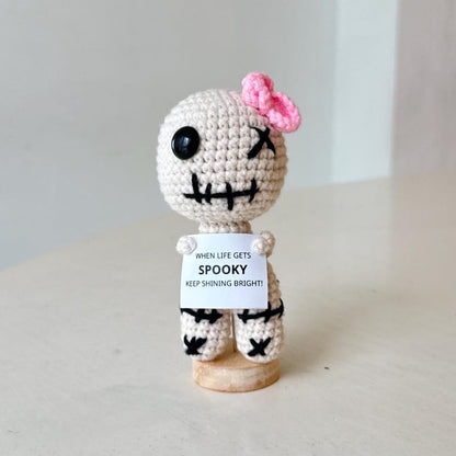 Crochet Voodoo Doll, Funny Positive Desk Buddy, Handmade Amigurumi Gift, Cute Spooky Doll, Halloween Friend Gift