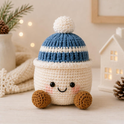 Crochet Christmas Basket, Winter Crochet Decor, Handmade Holiday Storage Basket, Snowman Gift Basket, Xmas Desk Decor, Cozy Winter Gift