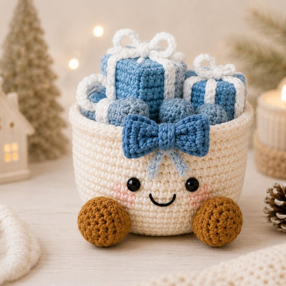 Crochet Christmas Basket, Winter Crochet Decor, Handmade Holiday Storage Basket, Snowman Gift Basket, Xmas Desk Decor, Cozy Winter Gift