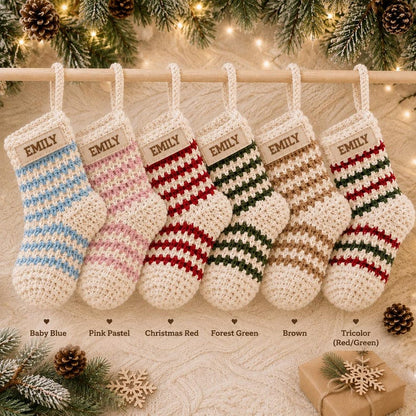Personalized Crochet Stocking Ornament, Embroidered Name Christmas Ornament, Mini Stocking, Family Christmas Keepsake, Personalized Gift