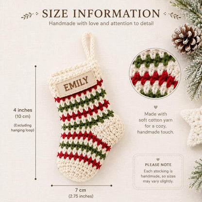 Personalized Crochet Stocking Ornament, Embroidered Name Christmas Ornament, Mini Stocking, Family Christmas Keepsake, Personalized Gift