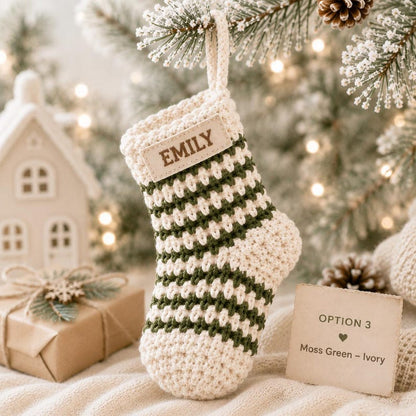 Personalized Crochet Stocking Ornament, Embroidered Name Christmas Ornament, Mini Stocking, Family Christmas Keepsake, Personalized Gift