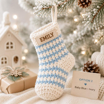 Personalized Crochet Stocking Ornament, Embroidered Name Christmas Ornament, Mini Stocking, Family Christmas Keepsake, Personalized Gift