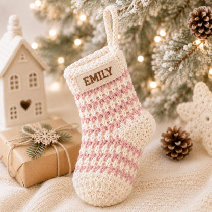 Personalized Crochet Stocking Ornament, Embroidered Name Christmas Ornament, Mini Stocking, Family Christmas Keepsake, Personalized Gift
