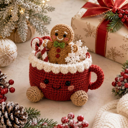 Crochet Christmas Basket, Holiday Gift Basket, Reindeer Santa Gingerbread Decor, Handmade Xmas Storage, Winter Crochet Gift