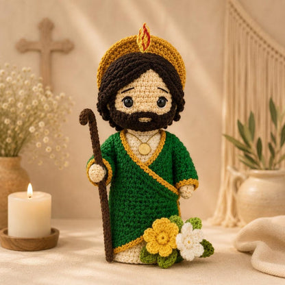 San Judas Tadeo Crochet Doll, St Jude Thaddeus Amigurumi,Patron Saint of Lost Causes, Catholic Religious Gift, Baptism First Communion Favor