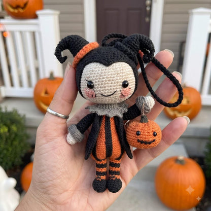 Halloween Crochet Car Charm | Devil Amigurumi Rear View Mirror Accessory | Kawaii Pumpkin Jack-O-Lantern Doll