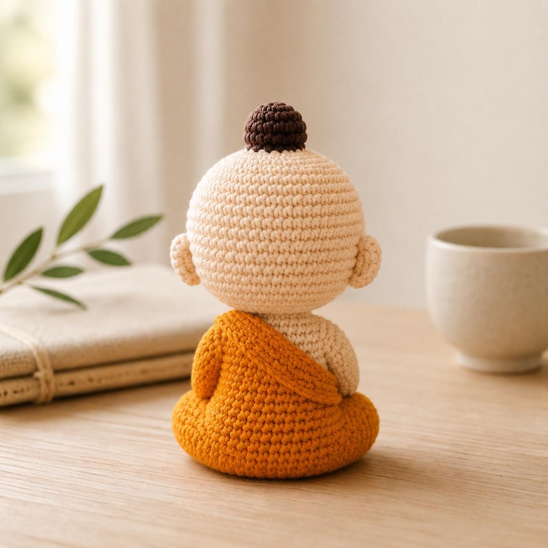 Handmade Crochet Buddha Doll, Mini Meditation Amigurumi, Mindfulness Gift, Yoga Room Decor