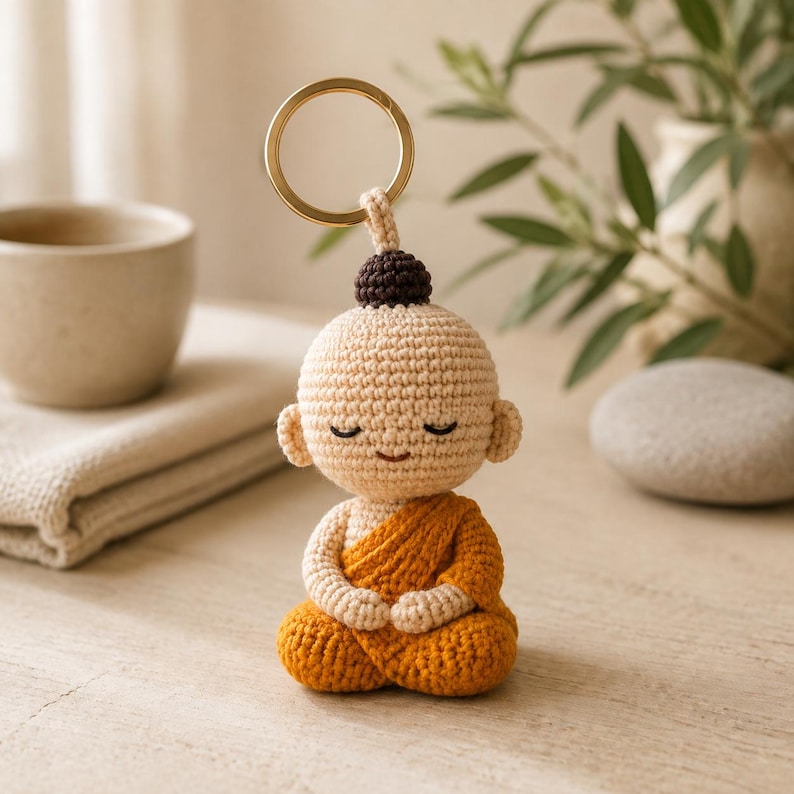 Handmade Crochet Buddha Doll, Mini Meditation Amigurumi, Mindfulness Gift, Yoga Room Decor