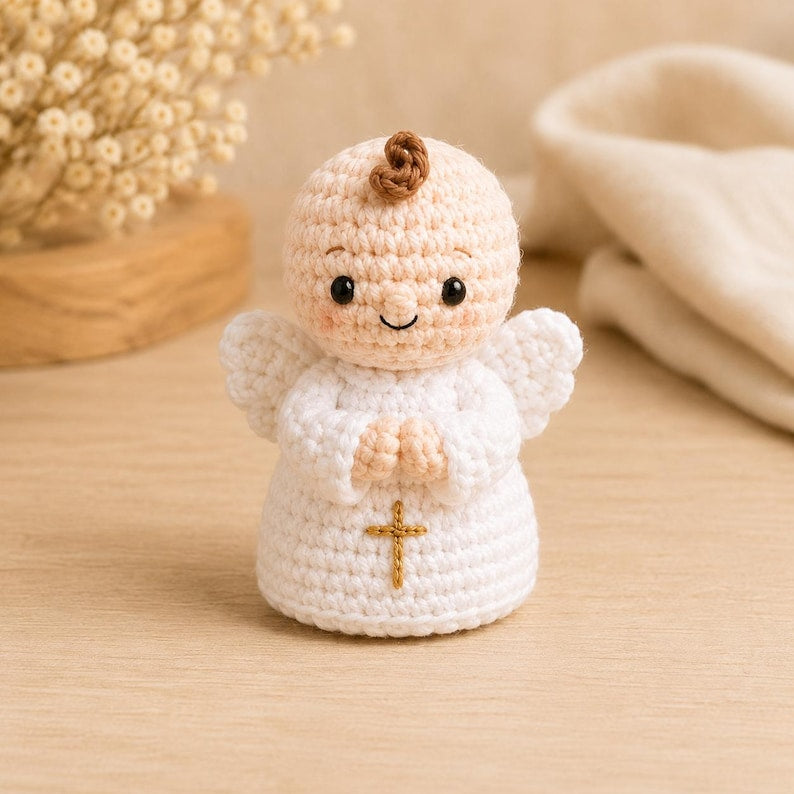 Guardian Angel Crochet Doll, Handmade Christian Amigurumi, Baptism and First Communion Gift