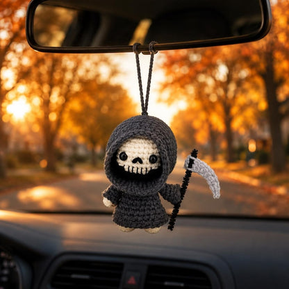Halloween Crochet Car Mirror Charm, Ghost, Skeleton, Black Cat & Grim Reaper Keychain, Halloween Pumpking, Halloween Gift Idea Ornament