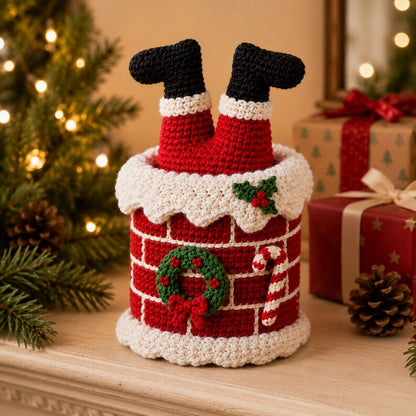 Crochet Santa Chimney, Santa Legs Christmas Decor, Handmade Xmas Decoration, Funny Holiday Table Decor, Crochet Christmas Gift
