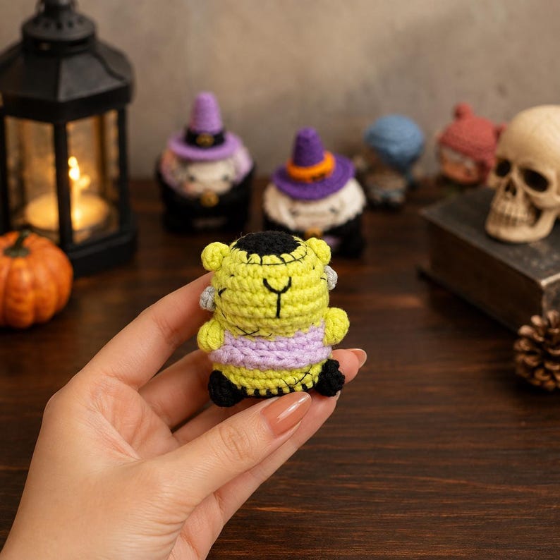 Halloween Capybara Crochet Plush, Cute Spooky Crochet Animal Keychain, Witch Vampire Mummy, Halloween Desk Decor, Spooky Gift