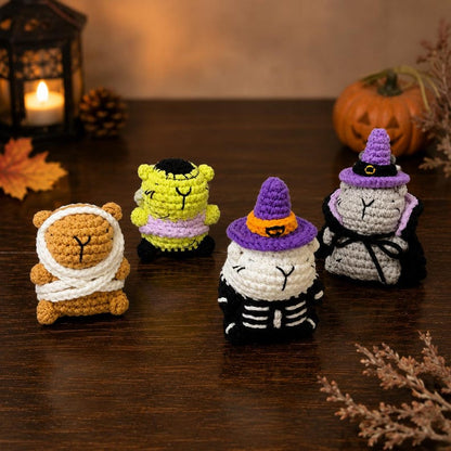 Halloween Capybara Crochet Plush, Cute Spooky Crochet Animal Keychain, Witch Vampire Mummy, Halloween Desk Decor, Spooky Gift