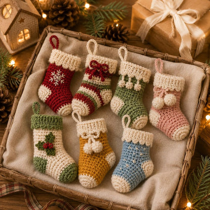Crochet Christmas Stocking, Handmade Mini Stocking Ornament, Christmas Tree Hanging Decor, Holiday Stocking Gift, Crochet Xmas Decoration