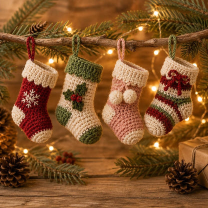 Crochet Christmas Stocking, Handmade Mini Stocking Ornament, Christmas Tree Hanging Decor, Holiday Stocking Gift, Crochet Xmas Decoration