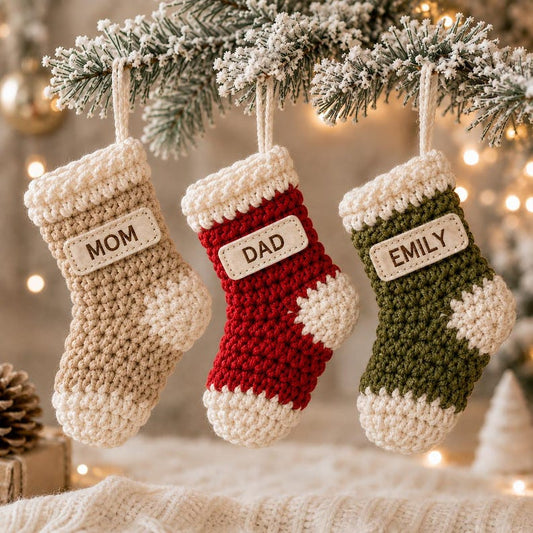 Personalized Crochet Stocking Ornament, Embroidered Name Christmas Ornament, Mini Stocking, Family Christmas Gift, Handmade Xmas Decor