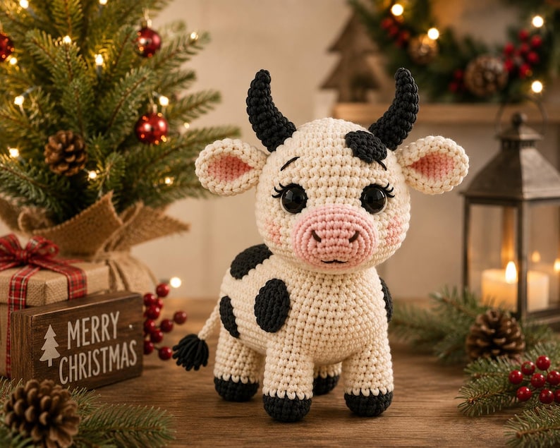Crochet Cow Plush, Handmade Amigurumi Cow, Cute Farmhouse Decor, Cow Lover Gift, Farm Animal Plush, Nursery Decor, Baby Shower Gift