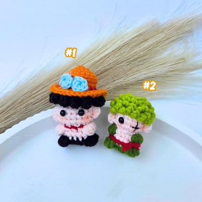 Crochet Anime Pirate Boy Car Hanging, Handmade Amigurumi Rearview Mirror Charm, Cute Crochet Doll Ornament, Pirate Adventure Characters