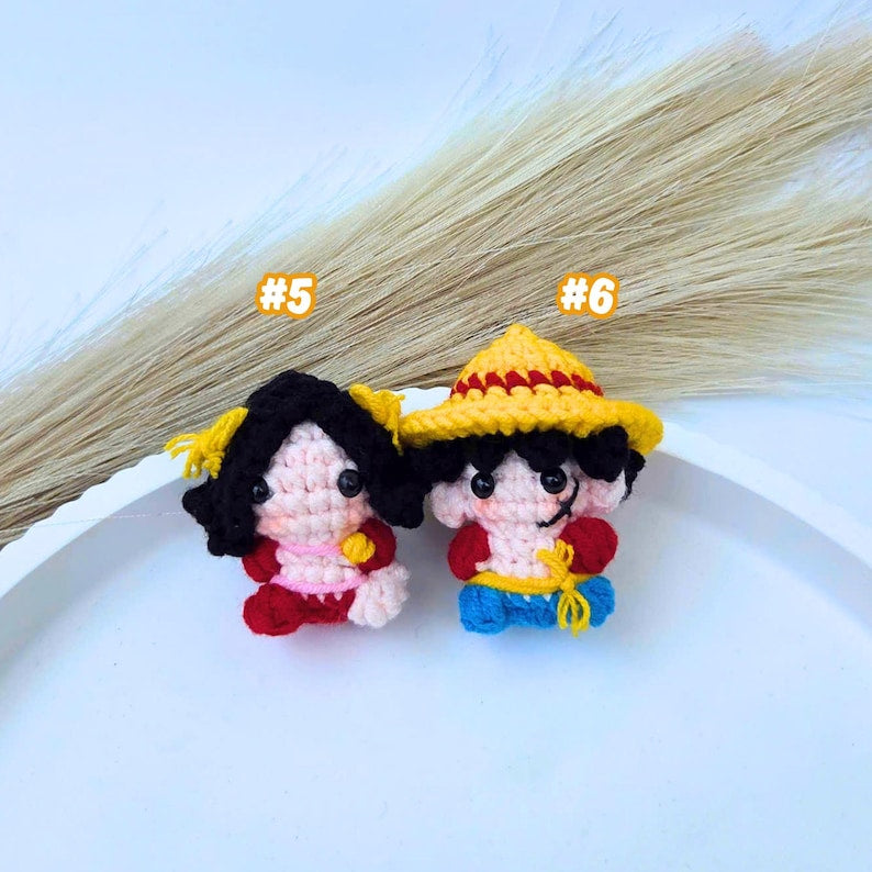 Crochet Anime Pirate Boy Car Hanging, Handmade Amigurumi Rearview Mirror Charm, Cute Crochet Doll Ornament, Pirate Adventure Characters