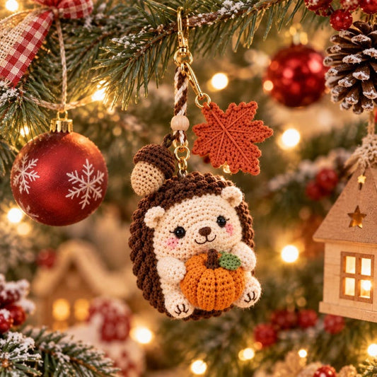 Crochet Hedgehog Keychain, Pumpkin Fall Car Charm, Autumn Rearview Mirror Hanging Ornament, Cute Hedgehog Gift, Thanksgiving Decor