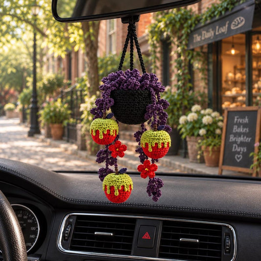 Halloween Crochet Poison Apple Plant Car Hanging, Crochet Spooky Succulent Car Charm, Gothic Car Decor, Cute Car Accessory, Plant Lover Gift
