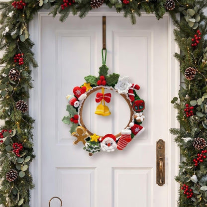 Crochet Christmas Wreath, Santa Wreath, Handmade Xmas Gift, Front Door Christmas Decor, Holiday Crochet Door Hanging, Festive Decoration
