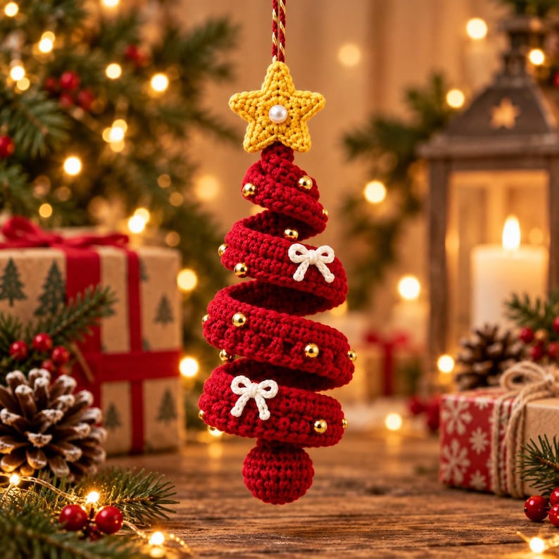 Crochet Christmas Tree Ornament, Spiral Christmas Hanging, Handmade Xmas Tree Decor, Holiday Ornament, Christmas Gift