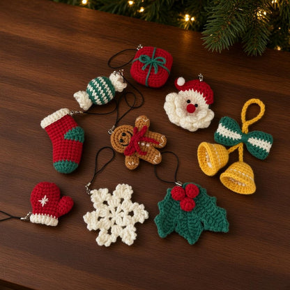 Crochet Christmas Keychain Set, Handmade Xmas Bag Charm, Santa Snowflake Gingerbread, Cute Stocking Stuffer, Secret Santa Gift
