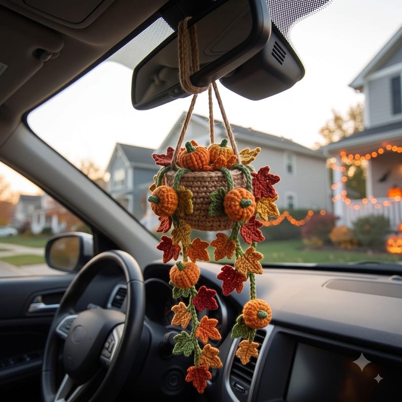 Crochet Hanging Basket with Pumpkins | Handmade Amigurumi Halloween Decoration