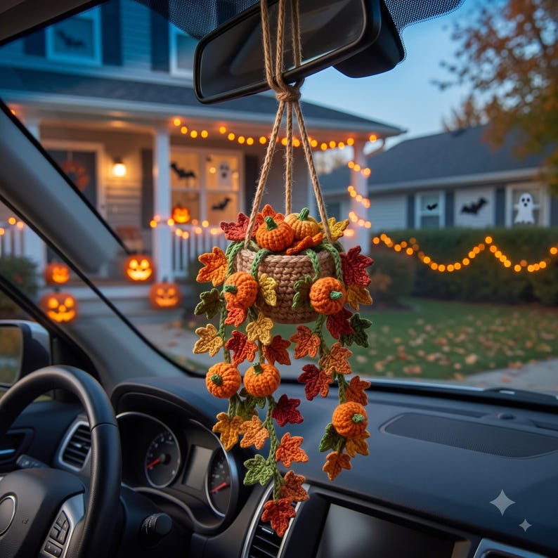 Crochet Hanging Basket with Pumpkins | Handmade Amigurumi Halloween Decoration