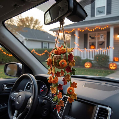 Crochet Hanging Basket with Pumpkins | Handmade Amigurumi Halloween Decoration