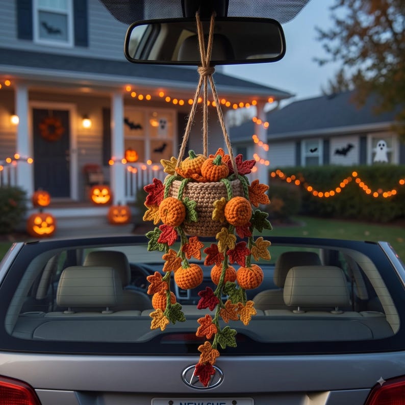 Crochet Hanging Basket with Pumpkins | Handmade Amigurumi Halloween Decoration