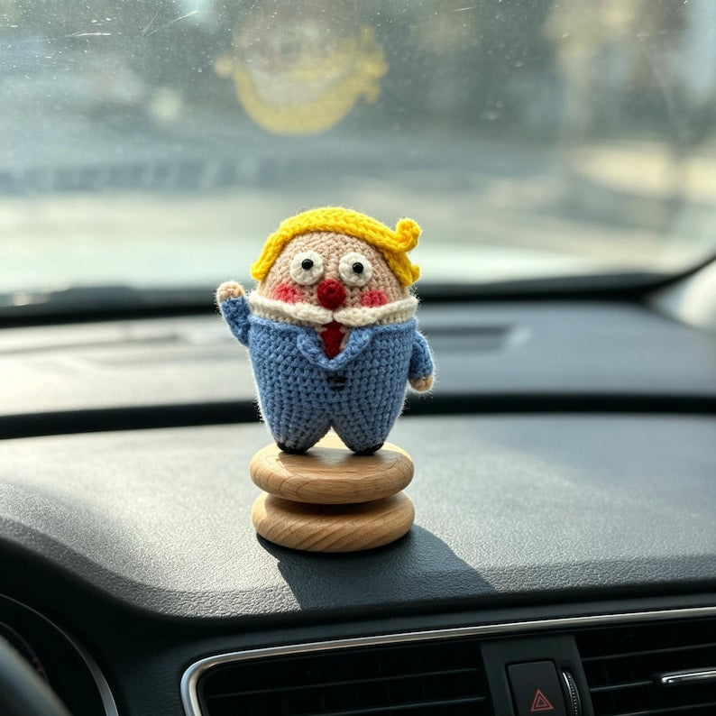 Crochet Desktop Vehicle Dashboard Ornament Whimsical Figure Statue Decor to bring fun light‑hearted vibe for your automobile inner space