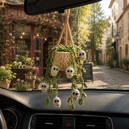 Crochet Halloween Car Plant Hanger, Handmade Mummy Plant Pot Car Charm, Spooky Cute Car Decor, Unique Car Accessory, Plant Lover Gift