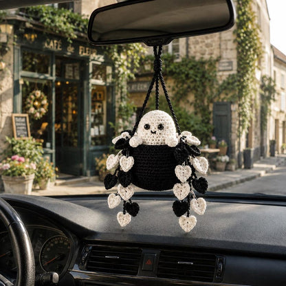 Crochet Ghost Heart Vine Plant Car Hanging, Halloween Car Mirror Hanging, Spooky Car Charm, Cute Car Accessory Decor, Plant Lover Gift