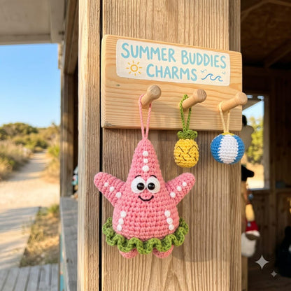 Crochet Patrick Star Car Mirror Charm | SpongeBob Kawaii Car Accessory Gift