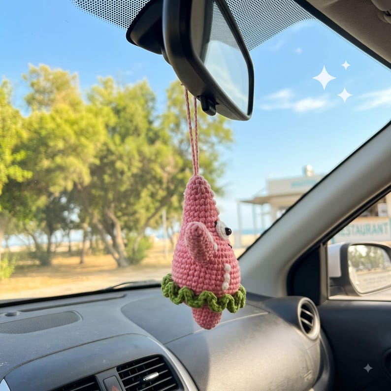 Crochet Patrick Star Car Mirror Charm | SpongeBob Kawaii Car Accessory Gift