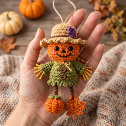 Crochet Halloween Car Charm | Jack-o-Lantern Scarecrow Rear View Mirror Ornament