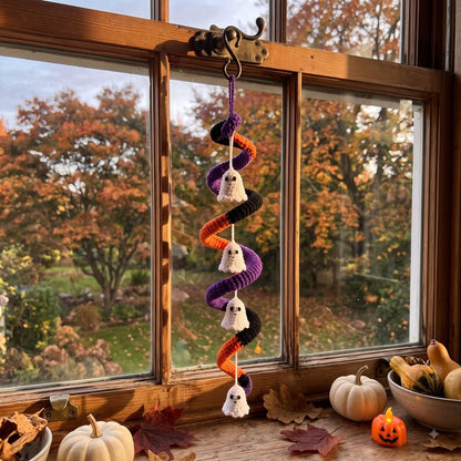Halloween Crochet Garland, Ghost Hanging Decor, Handmade Spiral Fall Wall Decoration